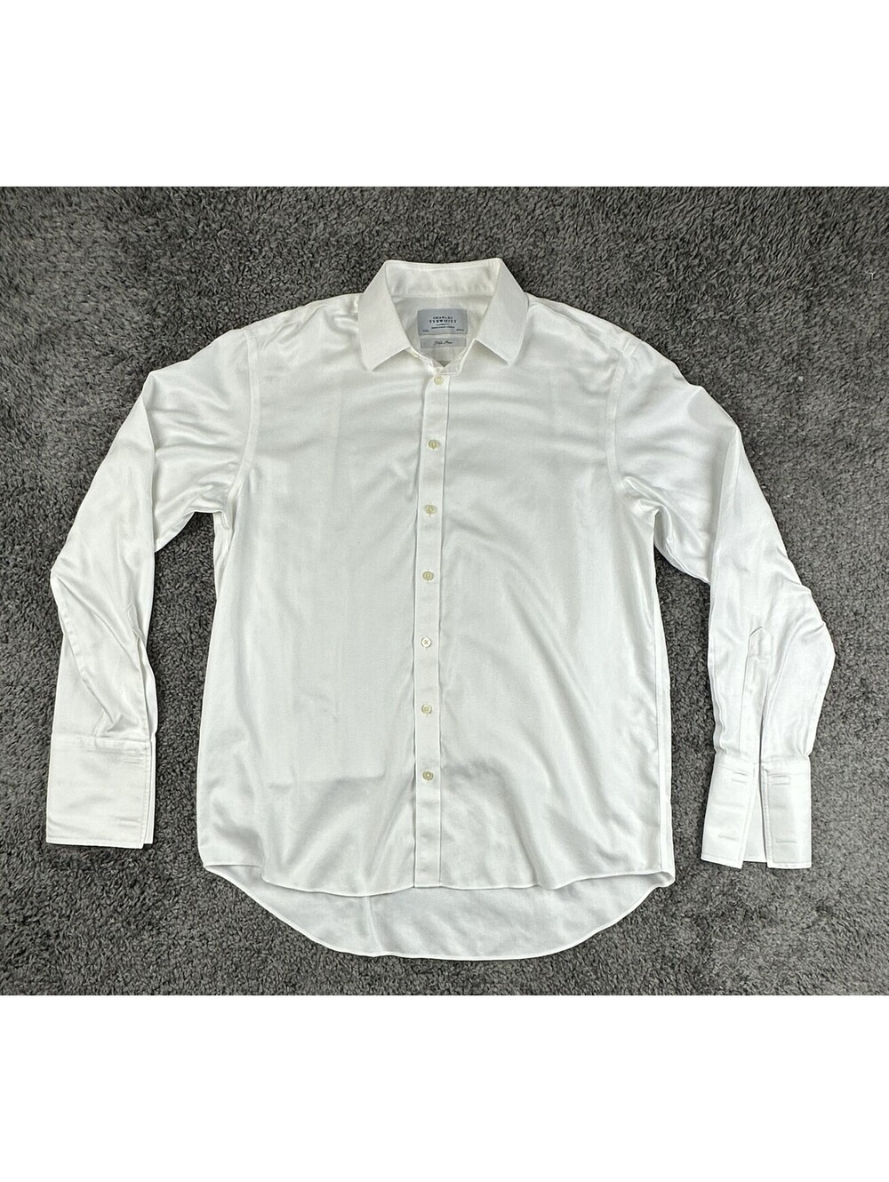 Charles Tyrwhitt Mens White Herringbone Non Iron French Cuff Dress Shirt 17/37